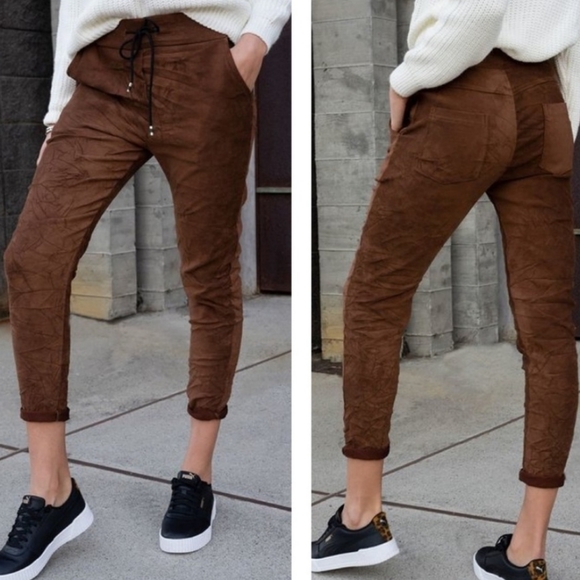 Suede Lightweight Crinkle Jogger Style Bottoms - Picture 2 of 3